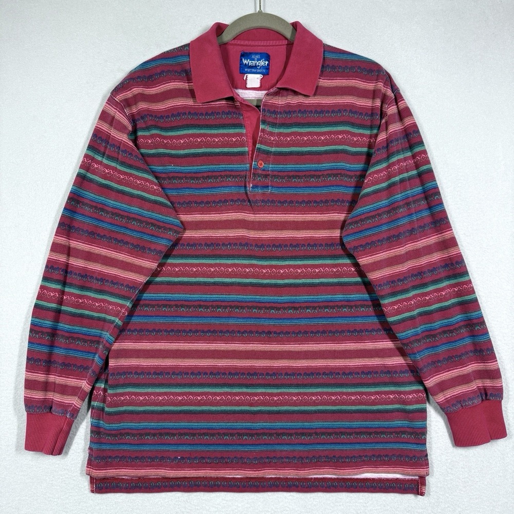 Vintage 80s Wrangler Rugby Shirt Mens Small Polo Cowboy Aztec Southwest Colorful